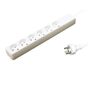 Stikdåse - 6 x DK jord, u. afbryder, Hvid (5m)