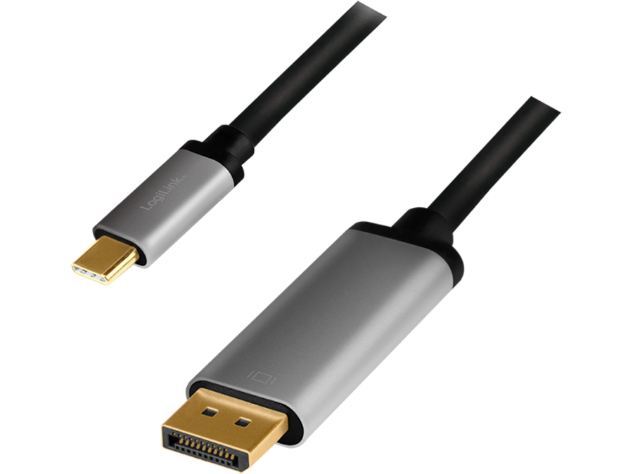 USB-C (han) til DisplayPort (han) kabel, 4K, Alu.sort (1,8m)