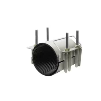 140-160/200mm AVK bandagemuffe, 2-delt, fs20, aisi316, EPDM  Reparationsklamme i rustfrit stål med dobbeltbånd og håndtag. Til vand -40° C til +100° C