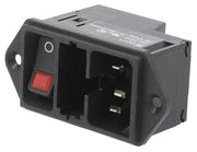 Apparatfatning - C14, kontakt, 2 sikr., 10A, Sort, Rød