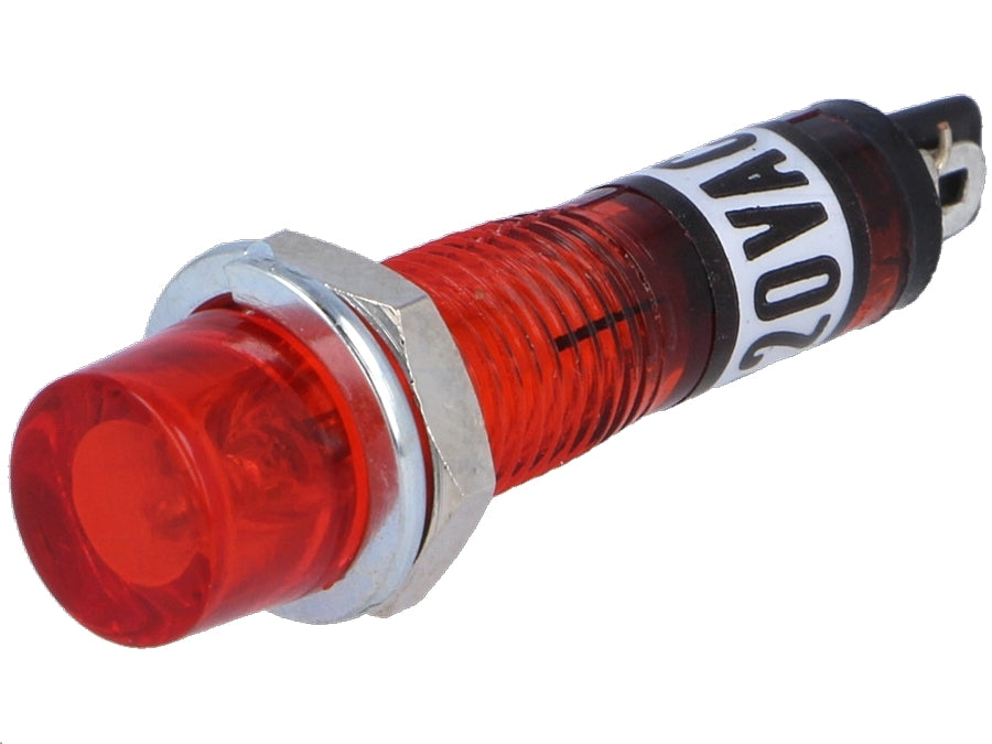 Panel kontrollampe - 230V, Rund, RØD (Ø7,5mm)