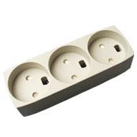 3-stikdåse u/jord m/blindhul grå 250V 10A