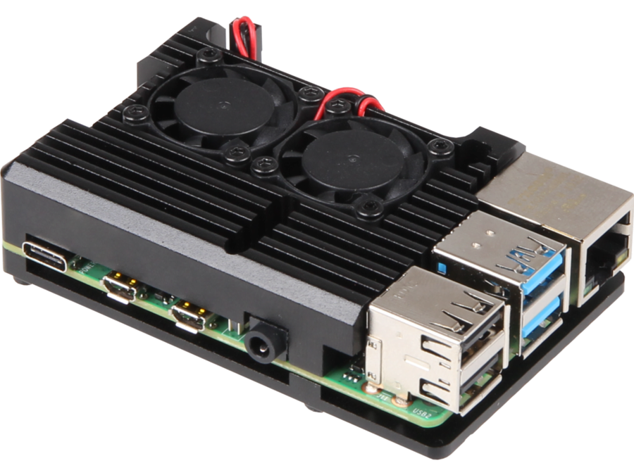 Alu. kabinet til Raspberry Pi 4B - Aktiv køling, Sort
