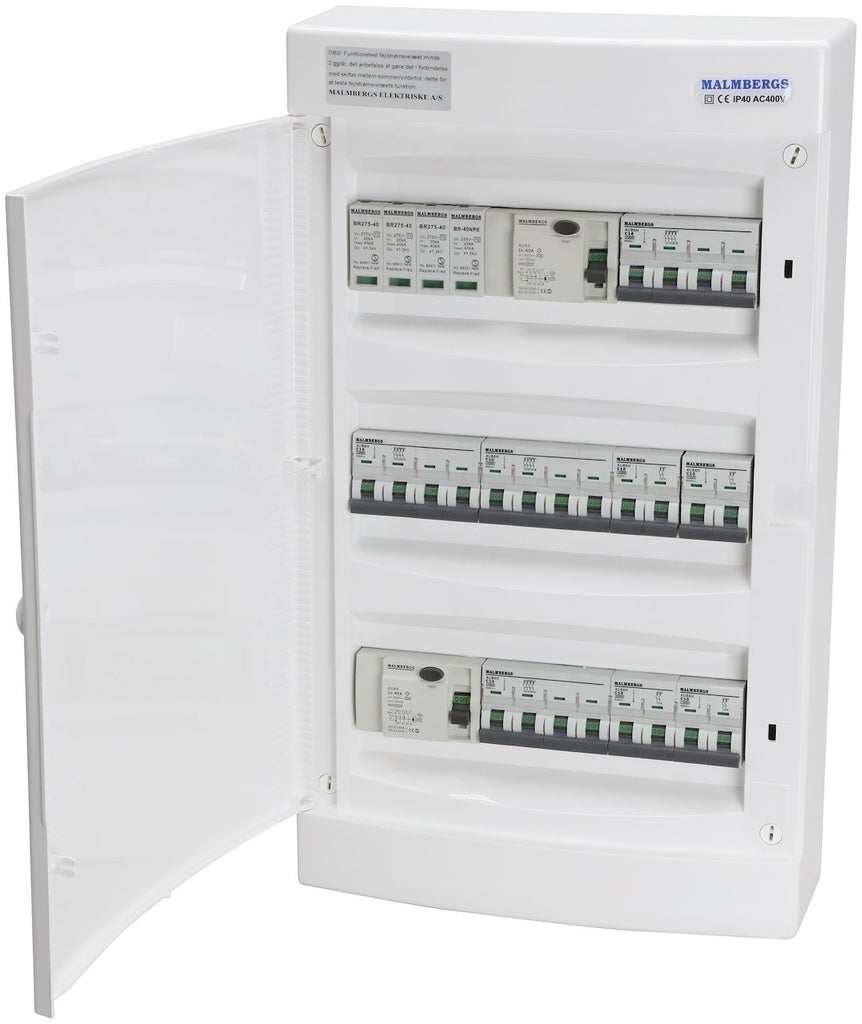 Færdigmonteret gruppetavle – 2x16A 3P+N + 2x10A 3P+N + 4x10A 1P+N + Transient