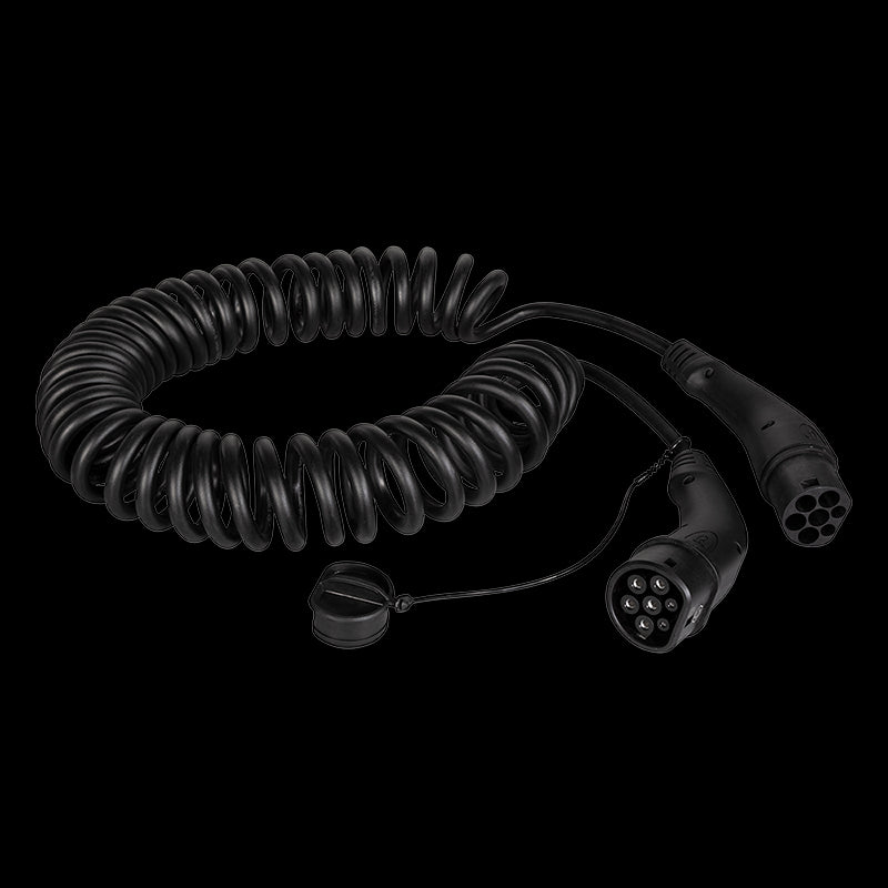 Spiral ladekabel til elbil - 11kW, 20A, 3-faset, type 2 (5m)