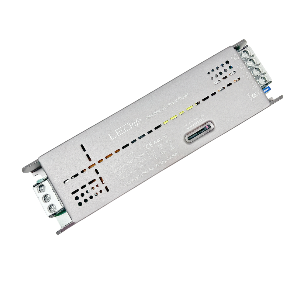 12V 400W Slide dæmpbar strømforsyning med 230V input og flicker free-teknologi