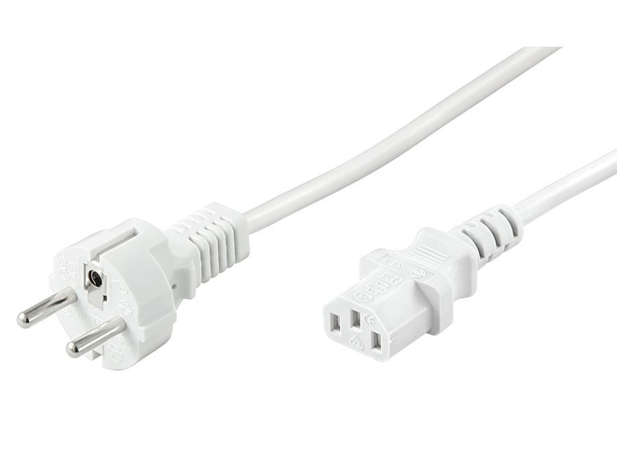 Strømkabel - CEE7/7 han til C13 (3pol AC hun), Hvid (1,5m)