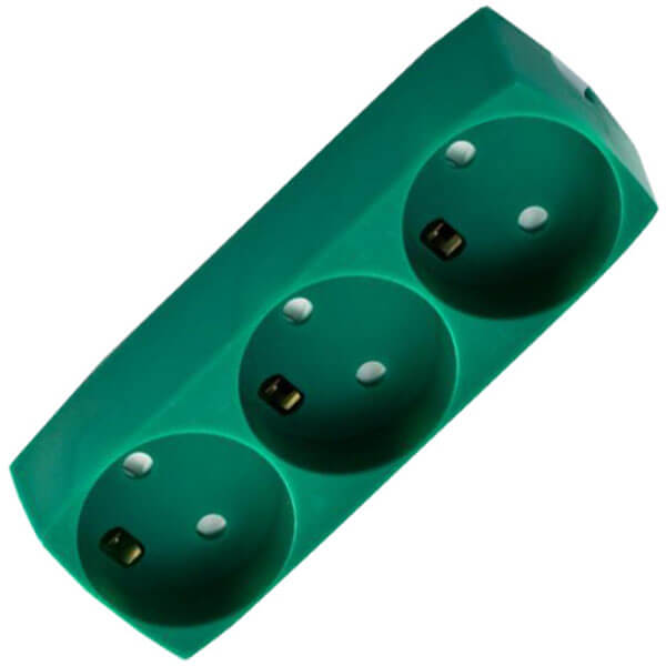 Stikdåse børnesikret 3-vejs m/jord grøn