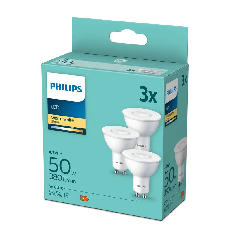Philips LED 4,7W (50W) GU10 2700K 380lm 3-pak