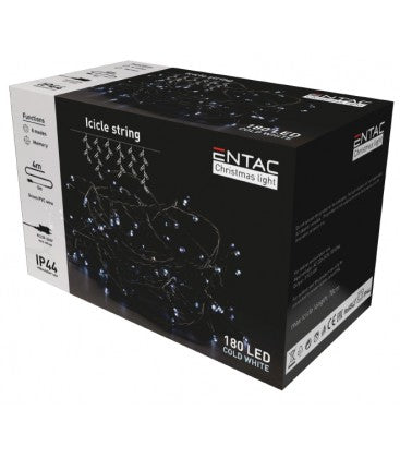 4 meter udendørs LED iskrystal lyskæde - IP44, 230V, 180 LED, kold hvid