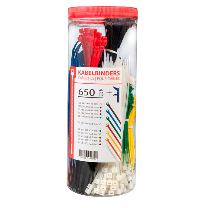 Strips / Kabelbindersæt 650 stk, 7 farver