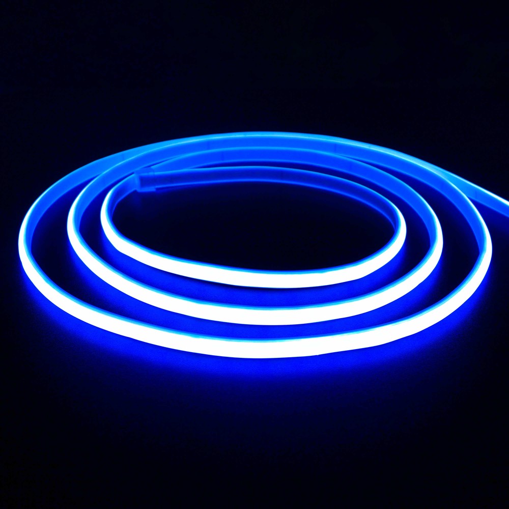 Blå Neon COB Strip IP67 - 5m, 288 LED, 11,5W/m, 230V, Vandtæt, Kan Klippes hver 10cm