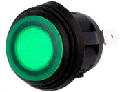Vippekontakt - 1P OFF-ON, 10A 250V, Grøn lys, IP65 (Ø20,2mm)