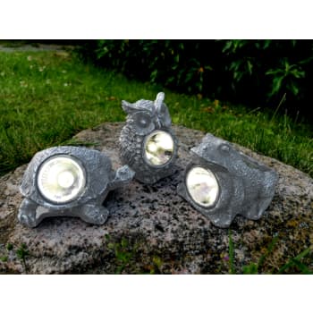 Veli solcelle små stendyr: skildpadde, ugle og frø