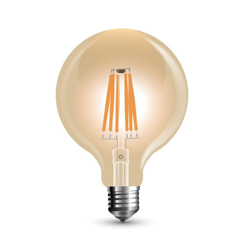 V-Tac 8W LED globepære - Kultråd, Ø12,5 cm, dæmpbar, ekstra varm hvid, E27 - Erstatter 65W