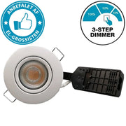 Pro indbygningsspot m. 3-Trins dæmpbar LED pære 2700K- Mat hvid