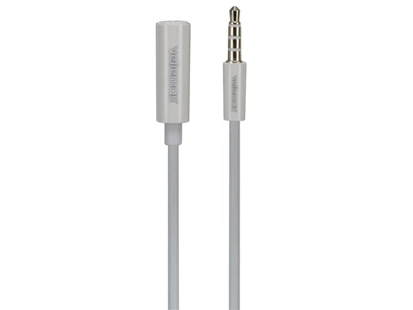 4pol audioforlængerkabel - 3,5mm JACK han/hun, Hvid (1m)