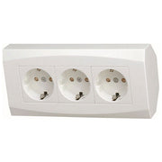 Tripel schuko stikkontakt med jord til hjørnemont.