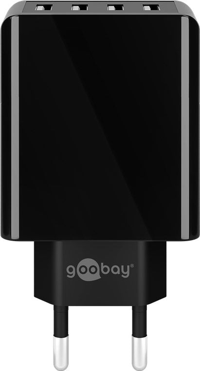 Netadapter - 100-240V til 4 x 5V USB-A, 2x3A (30W), Sort