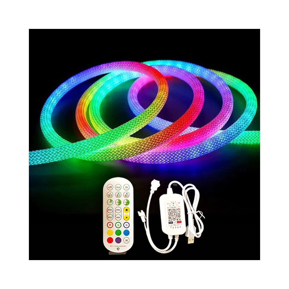 5m RGBIC Neon Flex strip med vævet reb, 3W/m, 5V, IP67 (5 meter)