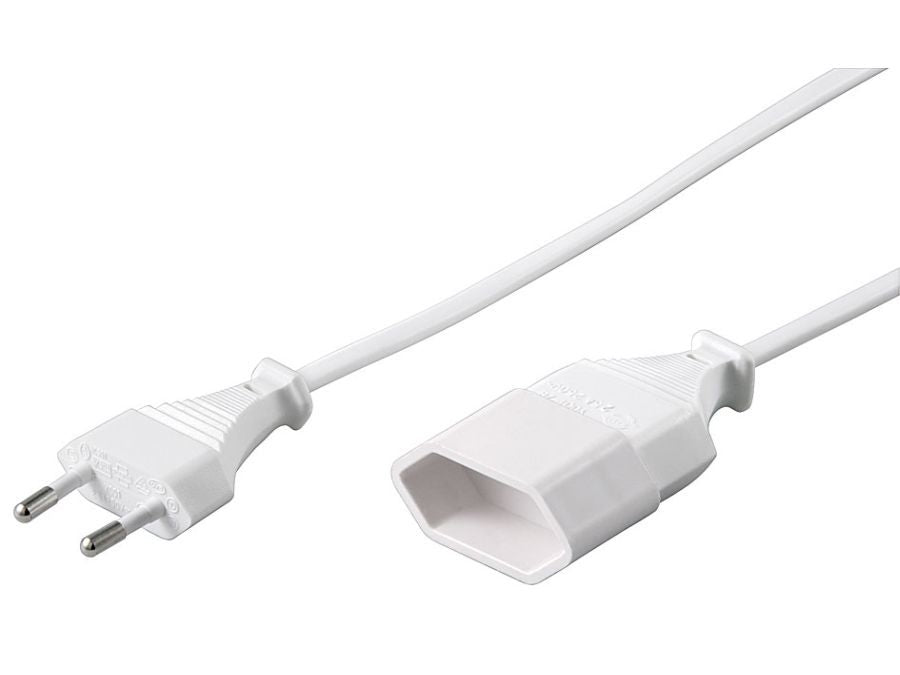 Strømkabel - Euro han til Euro hun, Hvid (5m)