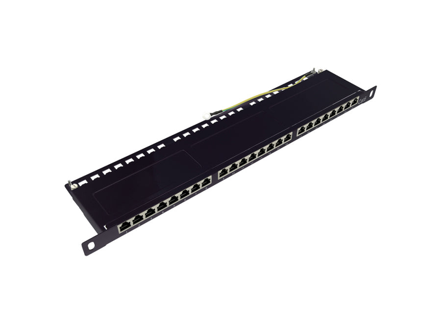 19" Patch Panel - ½U, 24 x RJ45 CAT6 skærmet, Sort