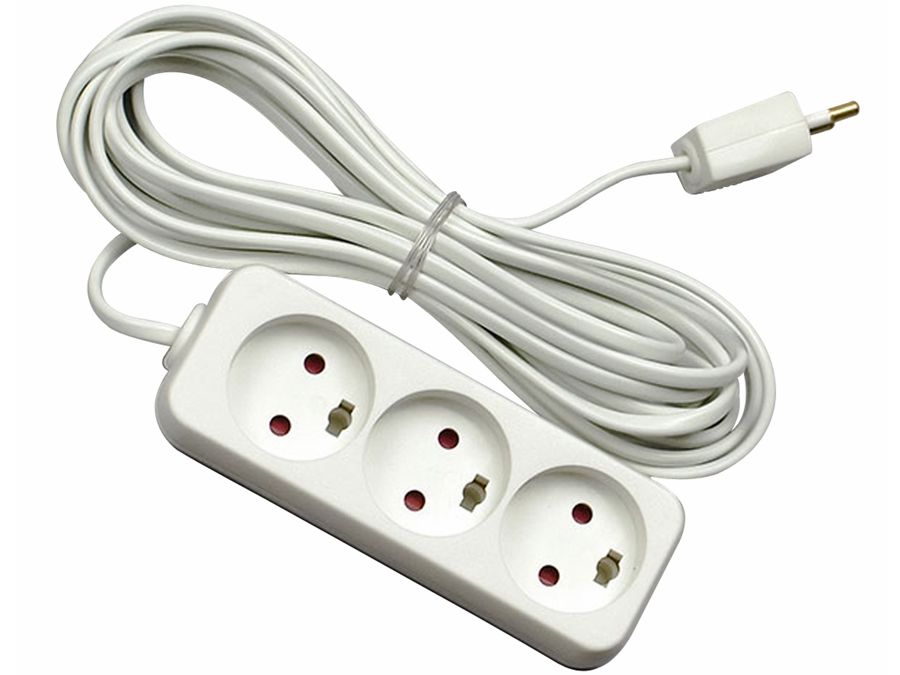 Stikdåse - 3 x DK u. jord, Hvid (2,5m)