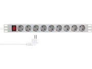 19" El-rackpanel - 9 x CEE7/3 hun, ON/OFF kontakt, Grå (2m)
