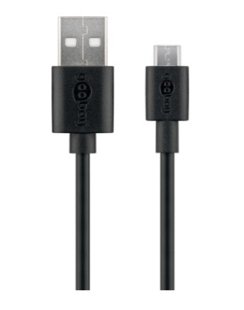 USB 2.0 lyn-ladekabel - A han > micro B han, 3A, Sort (1m)