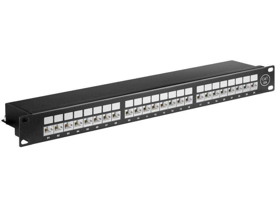 19" Patch panel - 1U, 24 x RJ45 CAT6a skærmet, Sort