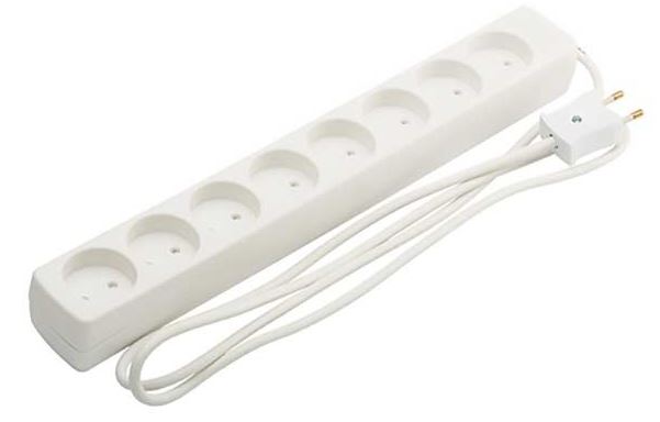 Stikdåse - 8 x DK blindjord, Hvid (1,5m)