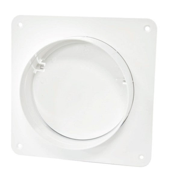 Vægtilslutning f. Ø100mm vent.rør, flange og ventil, Hvid