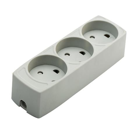 3-stikdåse u/jord grå 230V 16A