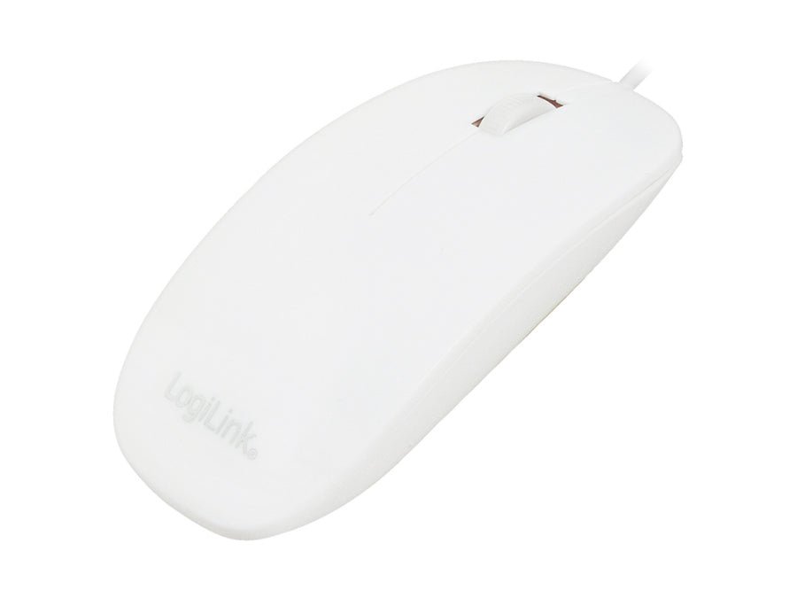 Optisk mus - flad design, USB, 1000DPI, Hvid