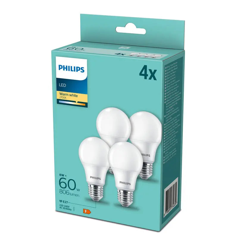 Philips LED 8W (60W) E27 2700K 806lm Mat 4-pak