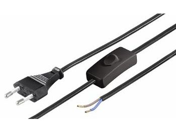 Strømkabel - Euro han til løs ende, m. kontakt, Sort (1,5m)