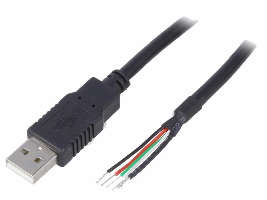 USB 2.0 kabel - A han til løs ende, Sort (1m)