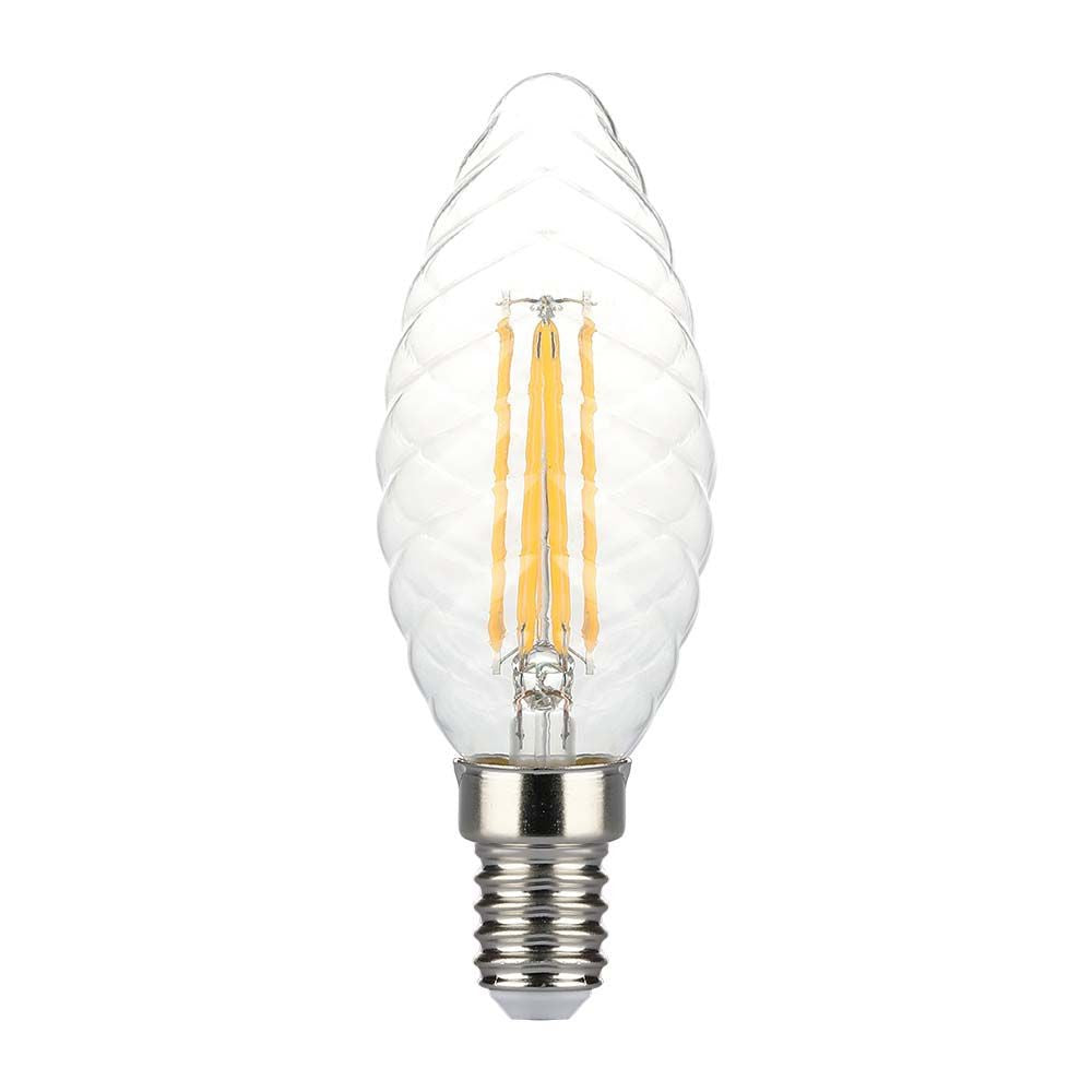 4W Kertepære E14 - LED Twisted, Filament Pære, 3000K, Dæmpbar - 400lm - RA80