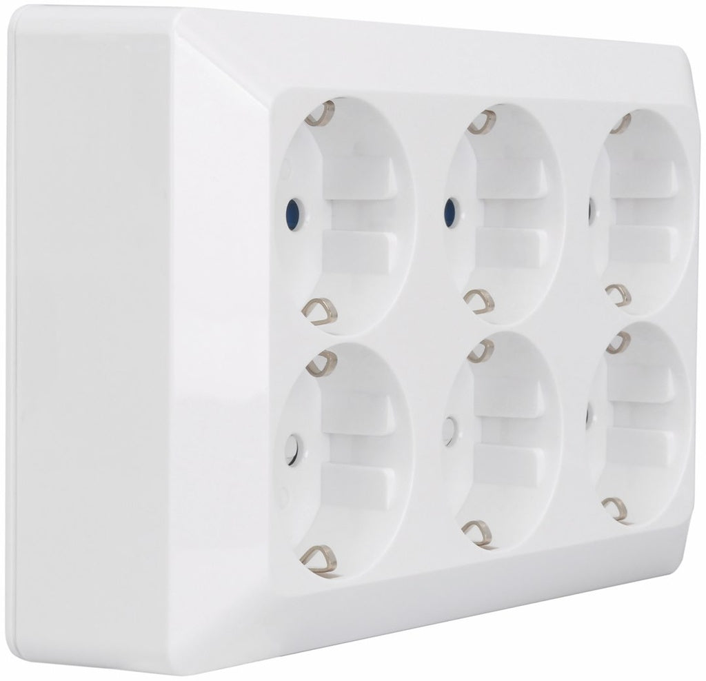 Stikkontakt schuko med 6 udtag i hvid