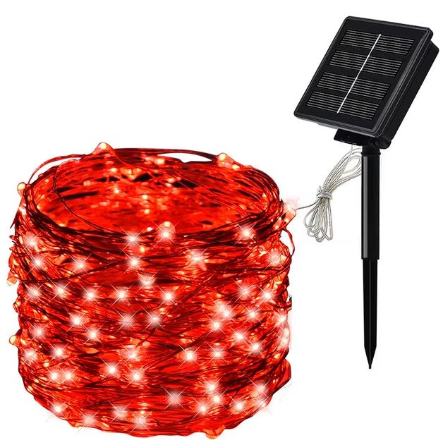 Udendørs solcelle LED lyskæde - 100 Røde LEDs (12m)