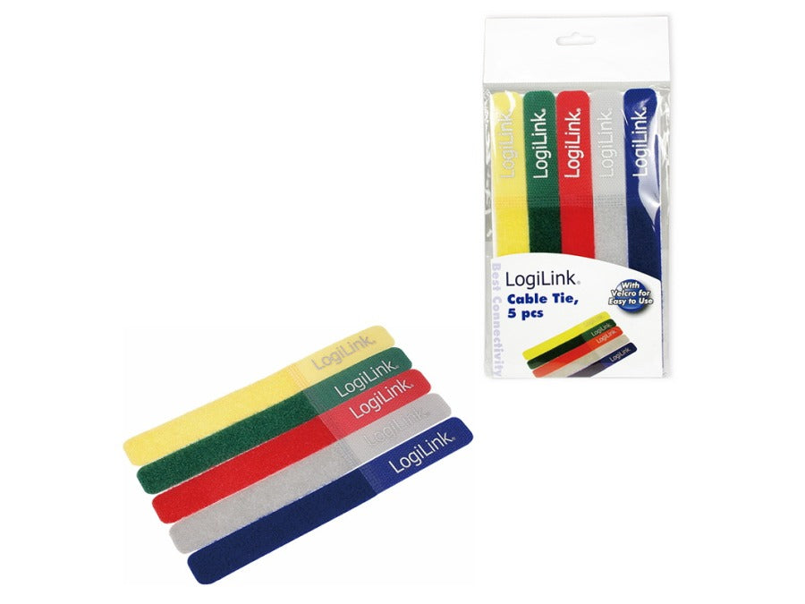 Velkro kabelbindere - 180x20mm, flerfarvet (5 stk.)