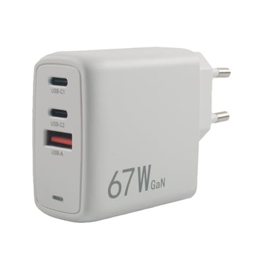 USB lader 3 udtag 67W, Hvid