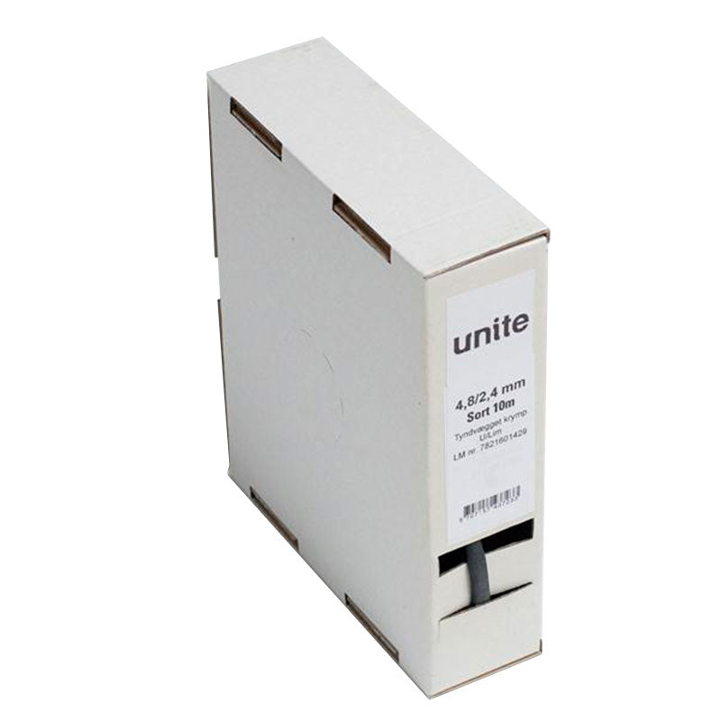 Tyndvægget krymp u. lim 4,8 mm. sort 10 m