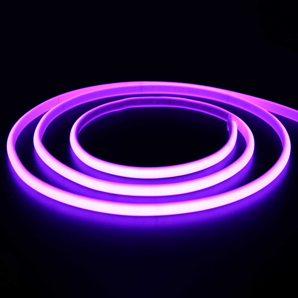 Vandtæt Lilla Neon COB strip - 5 meter, 230V, IP67, 288 LED, 11,5W/m, kan klippes hver 10cm