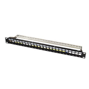 19" Patch panel - 1U, 24 x keystone porte, Sort