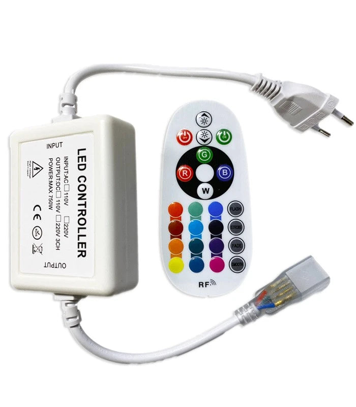 RGB kontroller med fjernbetjening - Inkl. endeprop, 230V, memory funktion, Radiostyret, maks. 50 m.