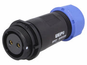 Rundstik, SP21 - 2P hun, udv. gevind, Ø7-12mm kabel (IP68)