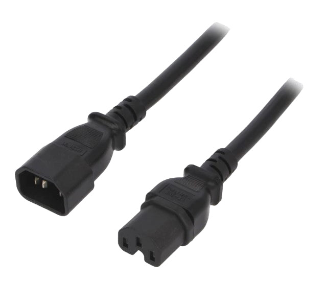 Strømkabel - C14 til C15, 3x2mm², 15A, Sort (1,8m)