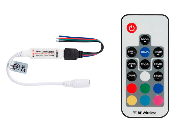 Mini 1-kanals RGB LED lysstyring - Med RF fjernbetjening