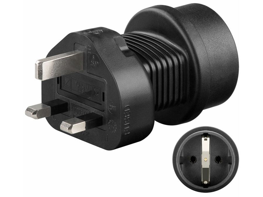 Rejseadapter - CEE7/3 (EU) hun til UK han, Sort